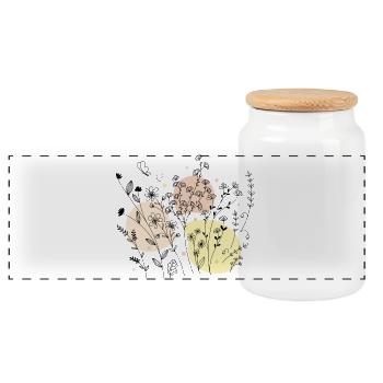 Zartes botanisches Line-Art-Design - Panorama Keksdose mit Holzdeckel - Weiß - Vorne