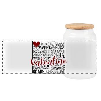 Valentine’s Day - Panoramic Cookie Jar with Wooden Lid - white - Front