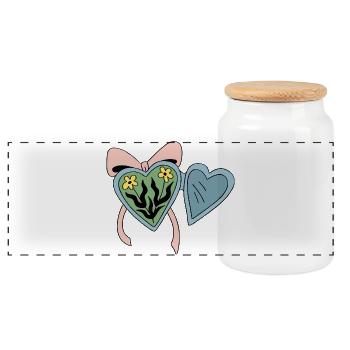 Flower medallion with heart ribbon - Panoramic Cookie Jar with Wooden Lid - white - Front