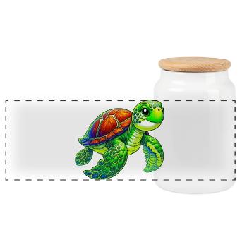 Turtle - Panoramic Cookie Jar with Wooden Lid - white - Front