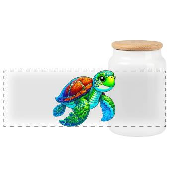 Turtle - Panoramic Cookie Jar with Wooden Lid - white - Front