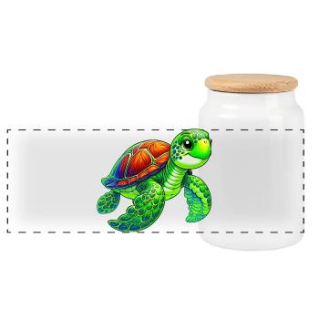 Turtle - Panoramic Cookie Jar with Wooden Lid - white - Front