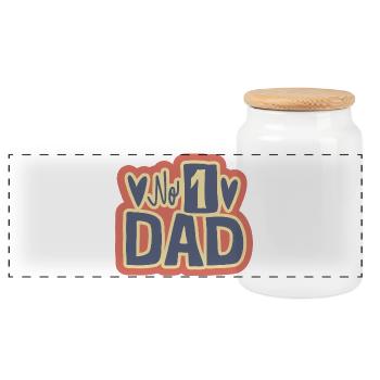 No 1 Dad Heart Design - Panoramic Cookie Jar with Wooden Lid - white - Front