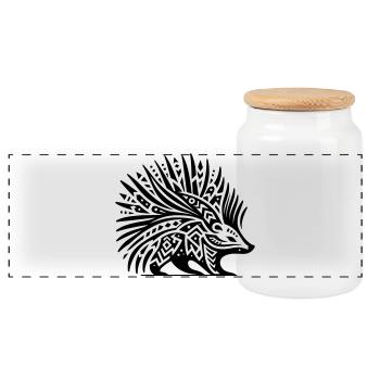 Porc-épic tribal - Boîte à biscuits avec couvercle en bois - blanc - Devant