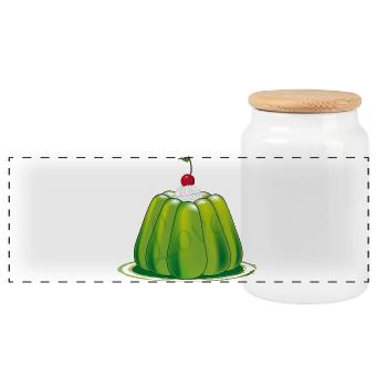 Grüne Götterspeise – Stylisiertes Retro-Dessert - Panorama Keksdose mit Holzdeckel - Weiß - Vorne