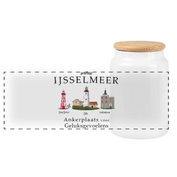 IJsselmeer Urk, Den Oever, Enkhuizen Handzeichnung - Panorama Keksdose mit Holzdeckel - Weiß - Vorne