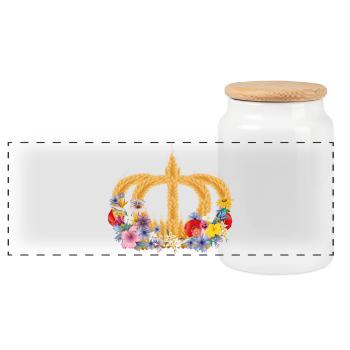 Couronne de blé avec des fleurs – symbole de la nature et de la récolte - Boîte à biscuits avec couvercle en bois - blanc - Devant