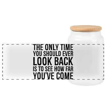the only time you should ever look back is to - Panoramic Cookie Jar with Wooden Lid - white - Front