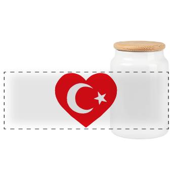 Turkish Flag Heart - Panoramic Cookie Jar with Wooden Lid - white - Front