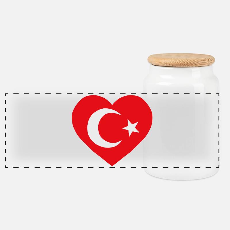Türkische Flagge Herz - Panorama Keksdose mit Holzdeckel - Weiß