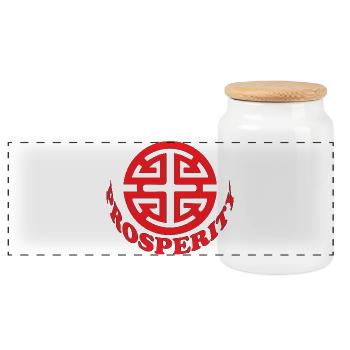 Prosperity Symbol - Panoramic Cookie Jar with Wooden Lid - white - Front