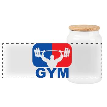 GYM Bodybuilding Gewicht - Panorama Keksdose mit Holzdeckel - Weiß - Vorne