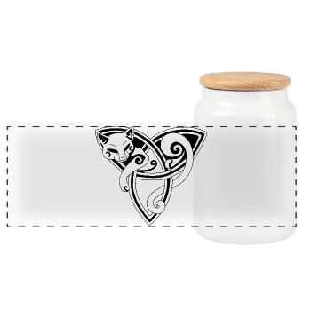 The Celtic Cat Rests (Black) - Panoramic Cookie Jar with Wooden Lid - white - Front