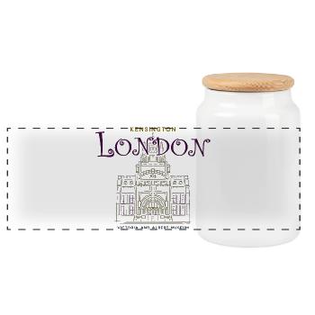 London, Kensington, Museum of Art, Hand Drawing - Panoramic Cookie Jar with Wooden Lid - white - Front