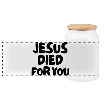 Jesus died for you - Panoramic Cookie Jar with Wooden Lid - white - Front