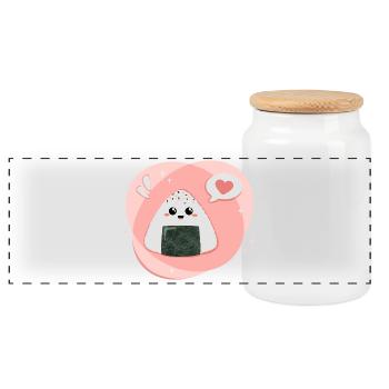 Onigiri kawaii en rose, rose avec cœur - Boîte à biscuits avec couvercle en bois - blanc - Devant