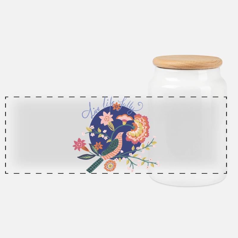 Live Life Fully -- Florale Affirmationen - Panorama Keksdose mit Holzdeckel - Weiß