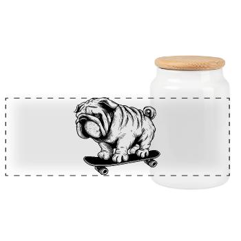 Mops Hund Skateboarder Street Art Zeichnung - Panorama Keksdose mit Holzdeckel - Weiß - Vorne
