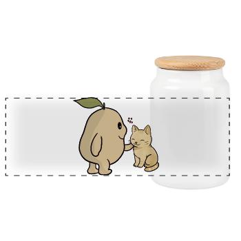 Tama and Cat - Panoramic Cookie Jar with Wooden Lid - white - Front
