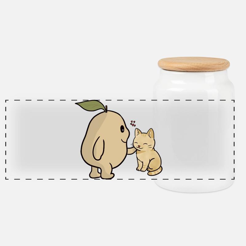 Tama und Katze - Panorama Keksdose mit Holzdeckel - Weiß