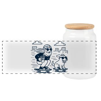 Stay Chill Hipster Skater mit Hund - Panorama Keksdose mit Holzdeckel - Weiß - Vorne