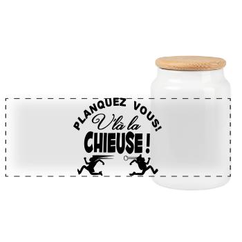 La Chieuse arrive planquez vous! - Boîte à biscuits avec couvercle en bois - blanc - Devant