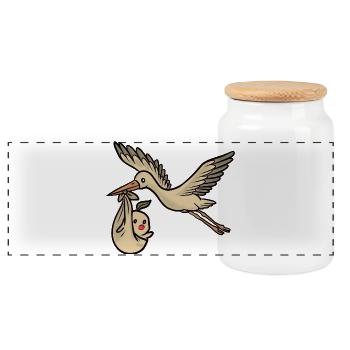 Storch & Baby - Panorama Keksdose mit Holzdeckel - Weiß - Vorne