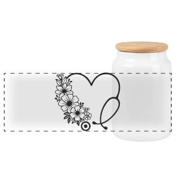 Floral Heart Stroller Design - Panoramic Cookie Jar with Wooden Lid - white - Front