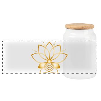 Golden stylized flower symbol minimalist - Panoramic Cookie Jar with Wooden Lid - white - Front