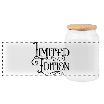 Limited Edition in a Flourish Font - Panoramic Cookie Jar with Wooden Lid - white - Front