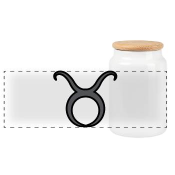 Taurus Zodiac Sign Symbol Black & Gray - Panoramic Cookie Jar with Wooden Lid - white - Front