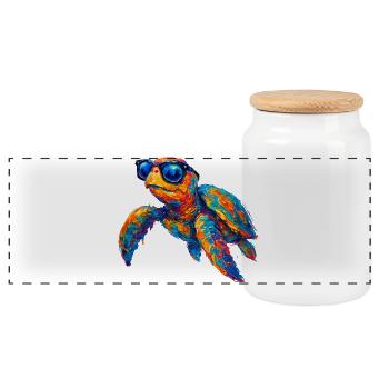 Tortue colorée avec des lunettes de soleil - Boîte à biscuits avec couvercle en bois - blanc - Devant