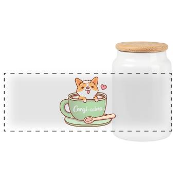 Corgi mignon dans une tasse à café Corgi-ccino drôle - Boîte à biscuits avec couvercle en bois - blanc - Devant