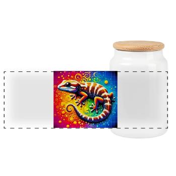 Gecko - Panoramic Cookie Jar with Wooden Lid - white - Front