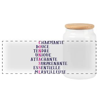 pour les femmes, caractère drôle Madame - Boîte à biscuits avec couvercle en bois - blanc - Devant