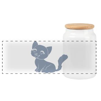 Mignon chat dessin animé silhouette minimaliste - Boîte à biscuits avec couvercle en bois - blanc - Devant