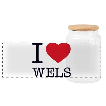 J'aime Wels - Boîte à biscuits avec couvercle en bois - blanc - Devant