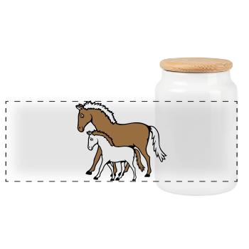2 Mignon Chevaux Enfant Famille Maman Papa Maman Père - Boîte à biscuits avec couvercle en bois - blanc - Devant