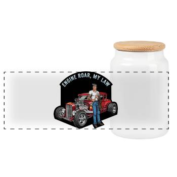 Heißer Motor und Rebellischer Stil - Panorama Keksdose mit Holzdeckel - Weiß - Vorne