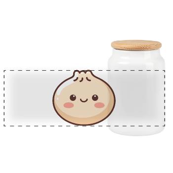 Cute Dumpling Kawaii Food Lover - Panoramic Cookie Jar with Wooden Lid - white - Front