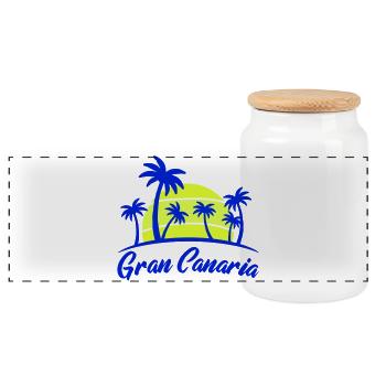 Gran Canaria sunset with palm trees - Panoramic Cookie Jar with Wooden Lid - white - Front