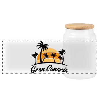 Gran Canaria sunset with palm trees - Panoramic Cookie Jar with Wooden Lid - white - Front