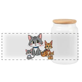 Verspielte Katzenfamilie Illustration - Panorama Keksdose mit Holzdeckel - Weiß - Vorne