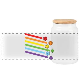 Dice Set Fantasy Gamer Style D20 Tabletop Vibes - Panoramic Cookie Jar with Wooden Lid - white - Front
