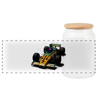 Retro-Formel-Design in leuchtenden Farben - Panorama Keksdose mit Holzdeckel - Weiß - Vorne