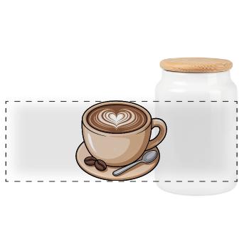 Herzförmige Latte Art Kaffeetasse - Panorama Keksdose mit Holzdeckel - Weiß - Vorne