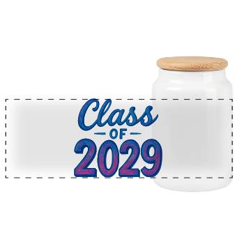 Abschlussklasse von 2029, stilisierter Text - Panorama Keksdose mit Holzdeckel - Weiß - Vorne