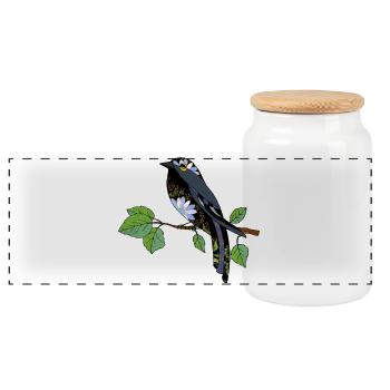 Bunter Vogel - Panorama Keksdose mit Holzdeckel - Weiß - Vorne