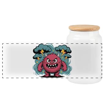 Fierce Storm Monster Illustration - Panoramic Cookie Jar with Wooden Lid - white - Front
