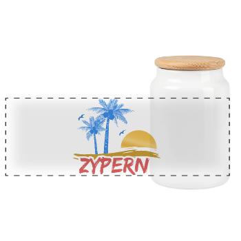 Tropische Palmen Sonnenuntergang von Zypern - Panorama Keksdose mit Holzdeckel - Weiß - Vorne